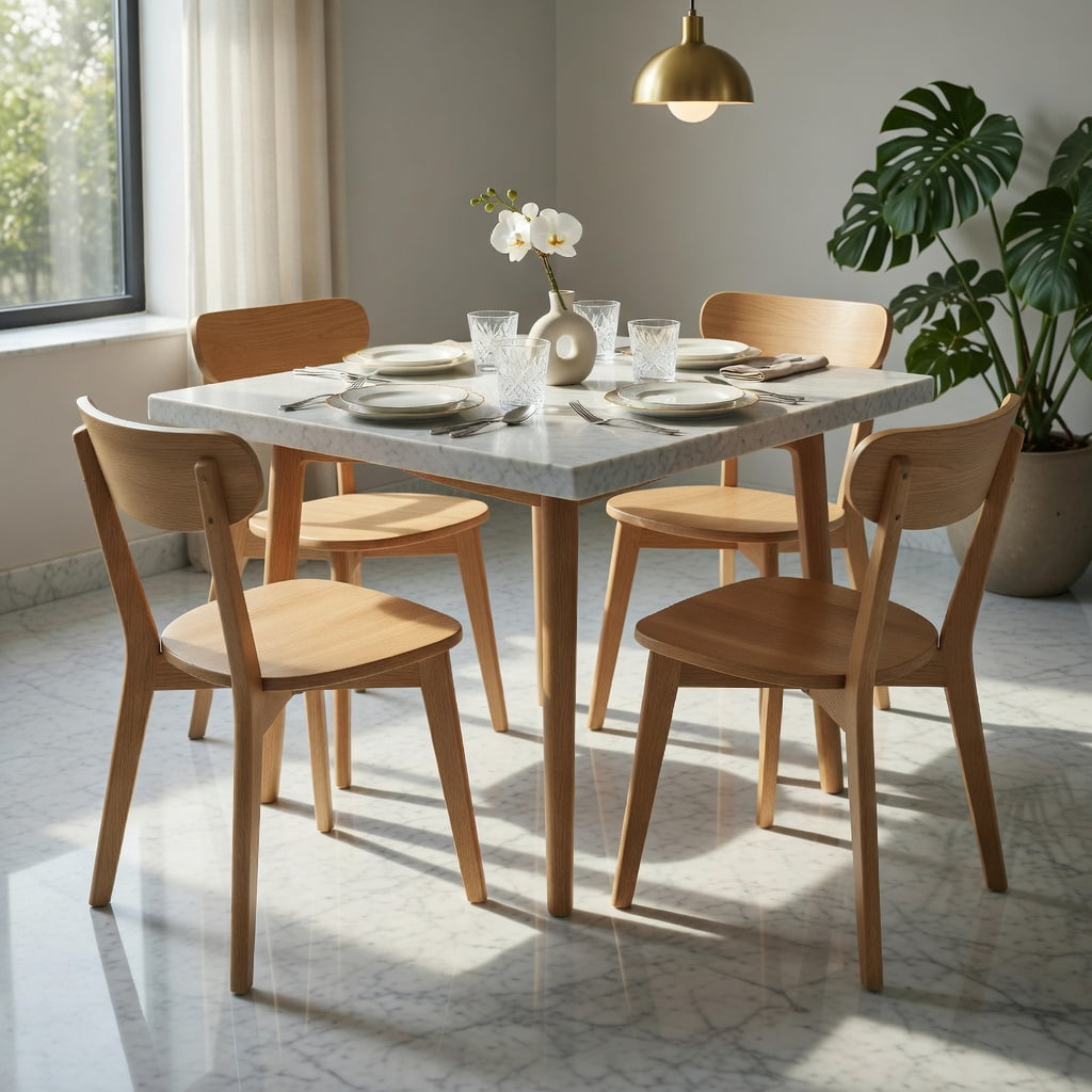 Hommoo 4 Pcs Mid Century Modern Solid Wood Dining Chairs, Ergonomic Curved Backrest, Adjustable Leveling Feet, for Dining Room, Kitchen & Living Room, Natural Wood