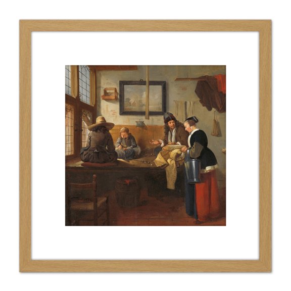 Van Brekelenkam The Tailor's Workshop Painting 8X8 Inch Square Wooden Framed Wall Art Print Picture with Mount