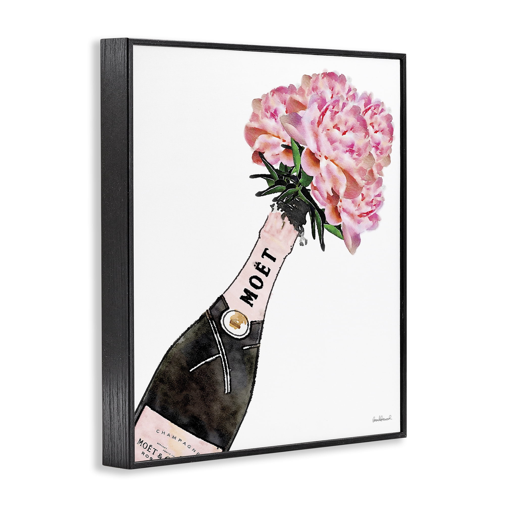 Stupell Industries Pink Champagne Bouquet Botanical & Floral Painting Black Framed Art Print Wall Art, 11 x 14