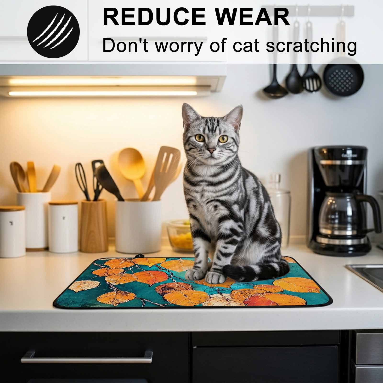 Orange Leaf Stove Top Cover for Electric Stove, Heat-proof & Non Slip Glass Top Stove Cover Protector, Abstract Oil Painting Branch Turquoise Kitchen Flat Cooktop Rubber Mat 24x21 Inches
