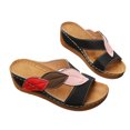 thumbnail image 6 of CYMMPU Women's Leaf Applique Wedge Slide Sandals Open Toe Slip On Footwear for Casual Summer Daily Wear Black 41, 6 of 8