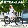 thumbnail image 5 of Aoango 1000 Peak Electric Bike for Adults,up 80 Miles Removable Battery Ebike, 26" Electric E Bike with 7-Speed,Adult Electric Bicycles for Commute Beach Snow Womens/Man All Terrain, 5 of 7