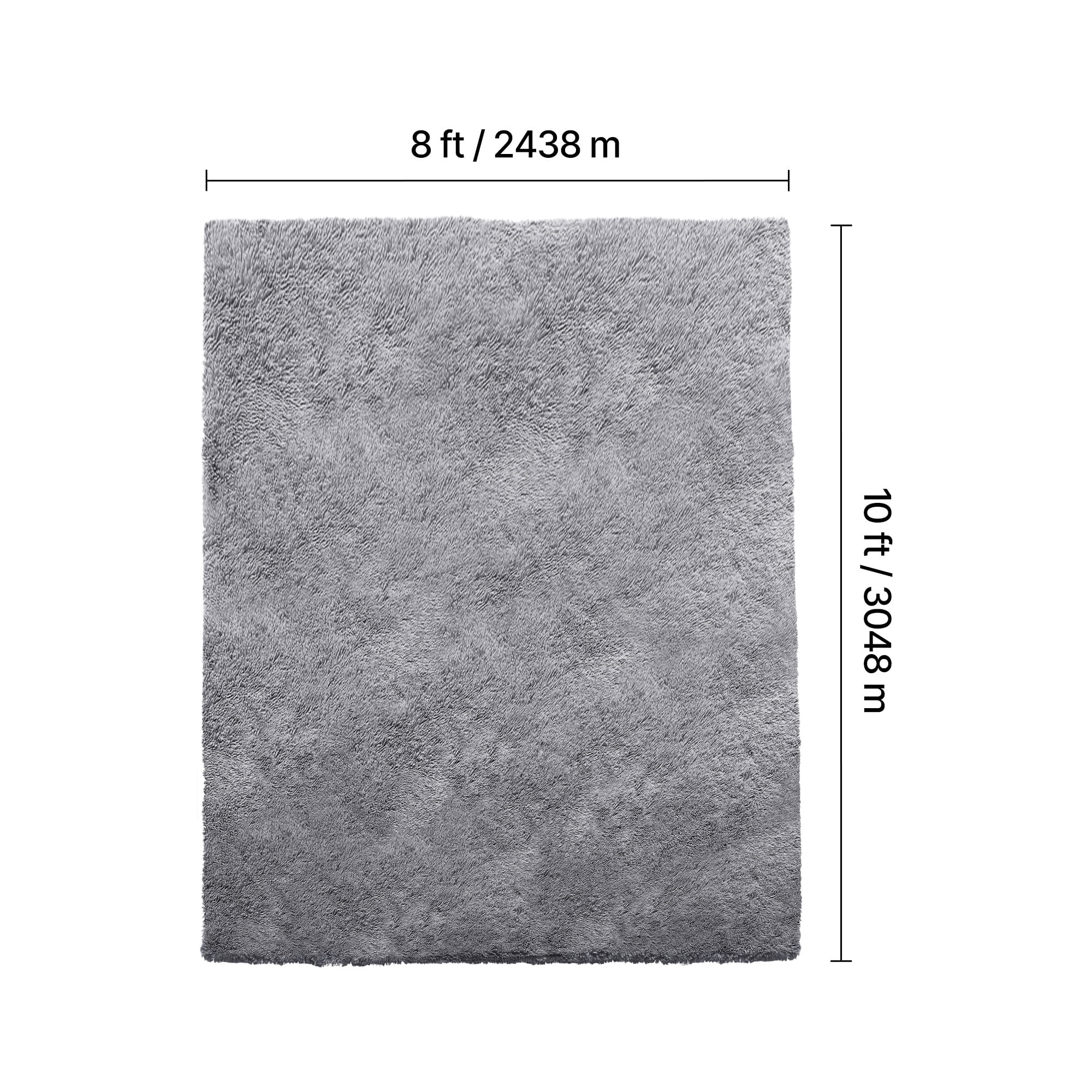 KFFKFF Indoor Plush Area Rugs, 8 x 10 ft Soft Shag Carpet, Furry Area Rugs for Living Room, Bedroom, Sunroom, Modern Home Decor, Non-Shedding, Non-Woven, Slip-Resistant, Smoke Gray