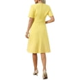 thumbnail image 3 of INSPIRE CHIC Women's Tweed Trim Dress with Pockets V Neck Short Sleeve A-Line Dress XL Light Yellow, 3 of 4
