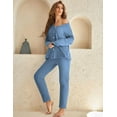 thumbnail image 3 of Ekouaer Womens Waffle Knit Pajamas Long Sleeve Lounge Set Button Up Pjs Loungewear with Pockets, 3 of 9