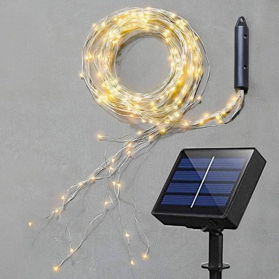 Solar Fairy String Lights Outside, Multi Strand 180 LEDs Watering Can Light for Outdoor, Waterproof Solar Powered Waterfall Lights, Firefly Bunch Lights for Garden Decor, Warm White