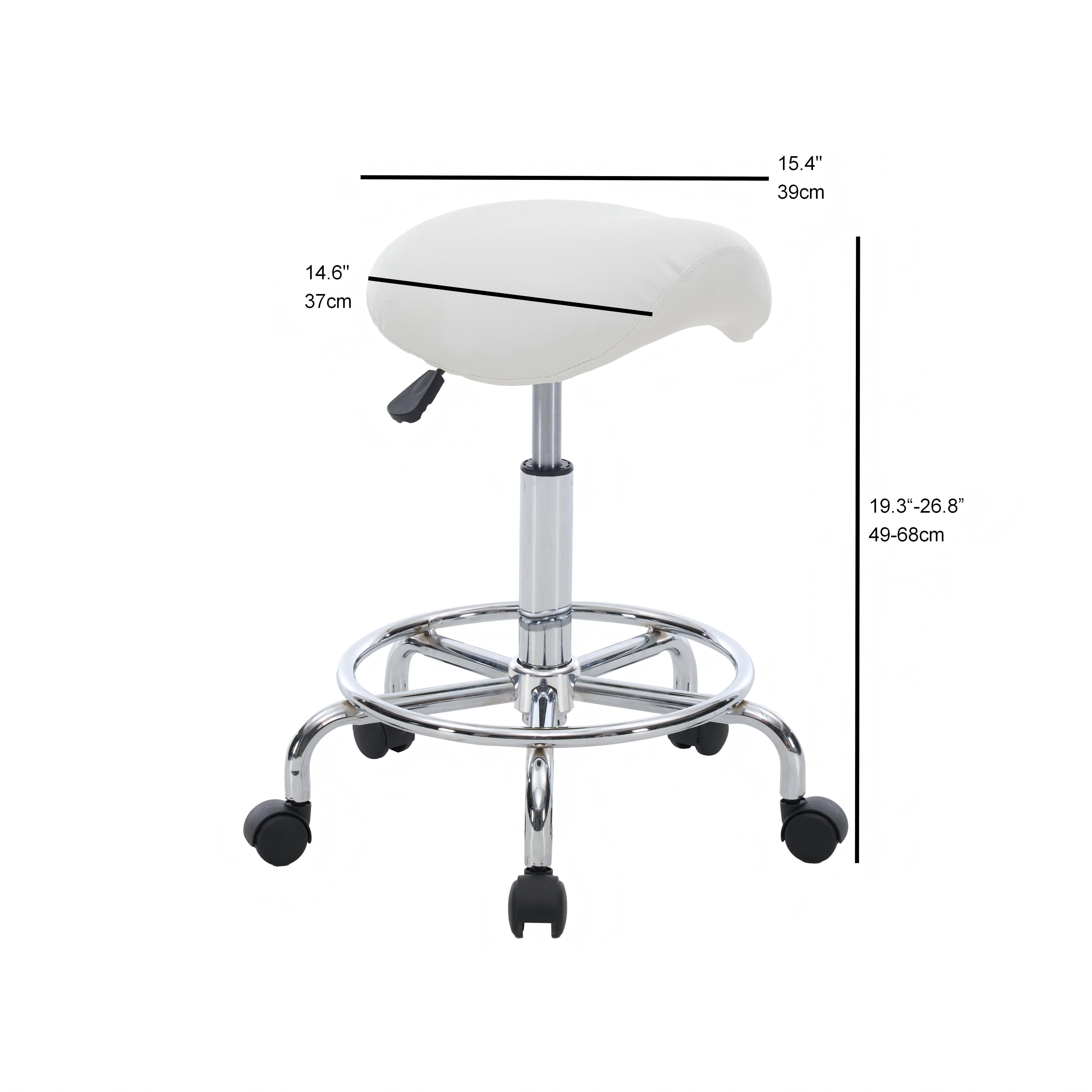 Saddle Stool, Ergonomic Saddle Chair with Wheels, Adjustable Height Swivel Salon Stool, Rolling Stool for Home Office Tattoo Massage Clinic Lab Beauty (White)