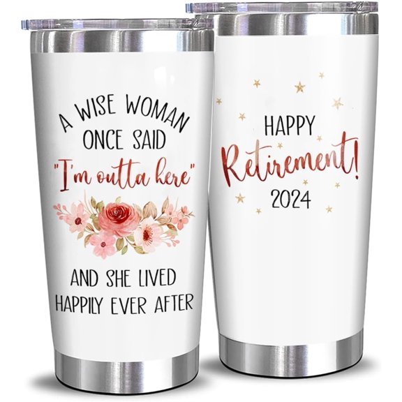 Retirement Gifts for Women 2024 Happy Retirement Tumbler 20oz Personalized Farewell Gift for Teachers, Friends, Bosses, Moms, Coworkers Customizable Design