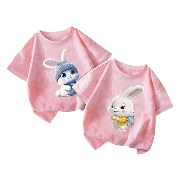 Eltusu Girls Cotton T-Shirts, Pullover Cartoon Two Pieces Short Sleeve Summer Tops Pink Size 10-12 T