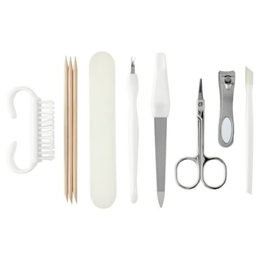 Equate Deluxe Manicure Kit for Nail Care (8 Count of a Nail Brush, Wood Cuticle Sticks, Buffing Board, Cuticle Pusher, Nail File, Cuticle Scissors, Nail Clipper, Rubber Cuticle Pusher)