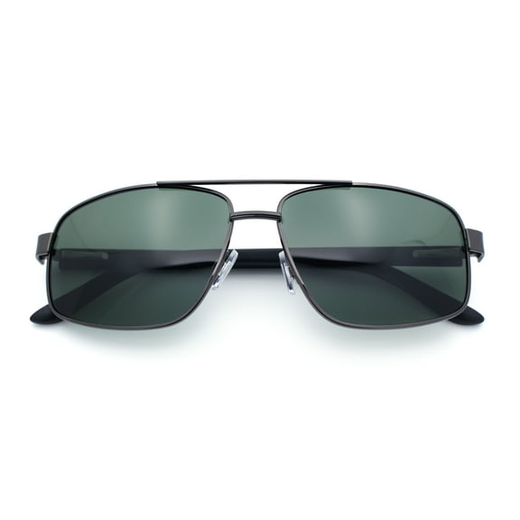 Mens Polarized Metal Rim Rectangle Agent Style Classy Manly Sunglasses Gunmetal - Green