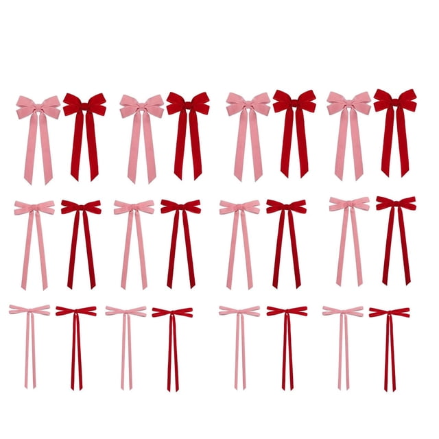 Red Velvet Bows for Christmas Tree Wreath Gift Wrap Crafts Wedding Party Decoration 24 Pc