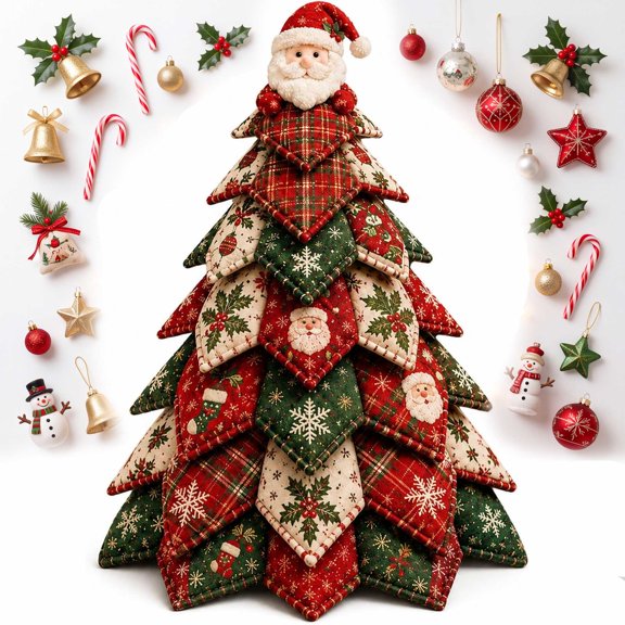 DIY Quilted Christmas Tree Kit, 3D Fabric Patchwork Craft Set for Adults, Handmade Tabletop Holiday Decor Handmade Tabletop Holiday Decor, Ideal Christmas Gift For Quilting Lovers & Beginners