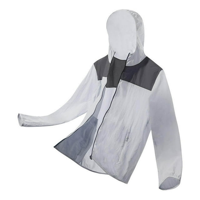 Chemises pour Hommes Unisexes Homme Femme Couleur Unie Extérieur Coupe-Vent Légères Randonnée Imperméable Protection Solaire Veste à Capuche Manches Longues Gris C TG