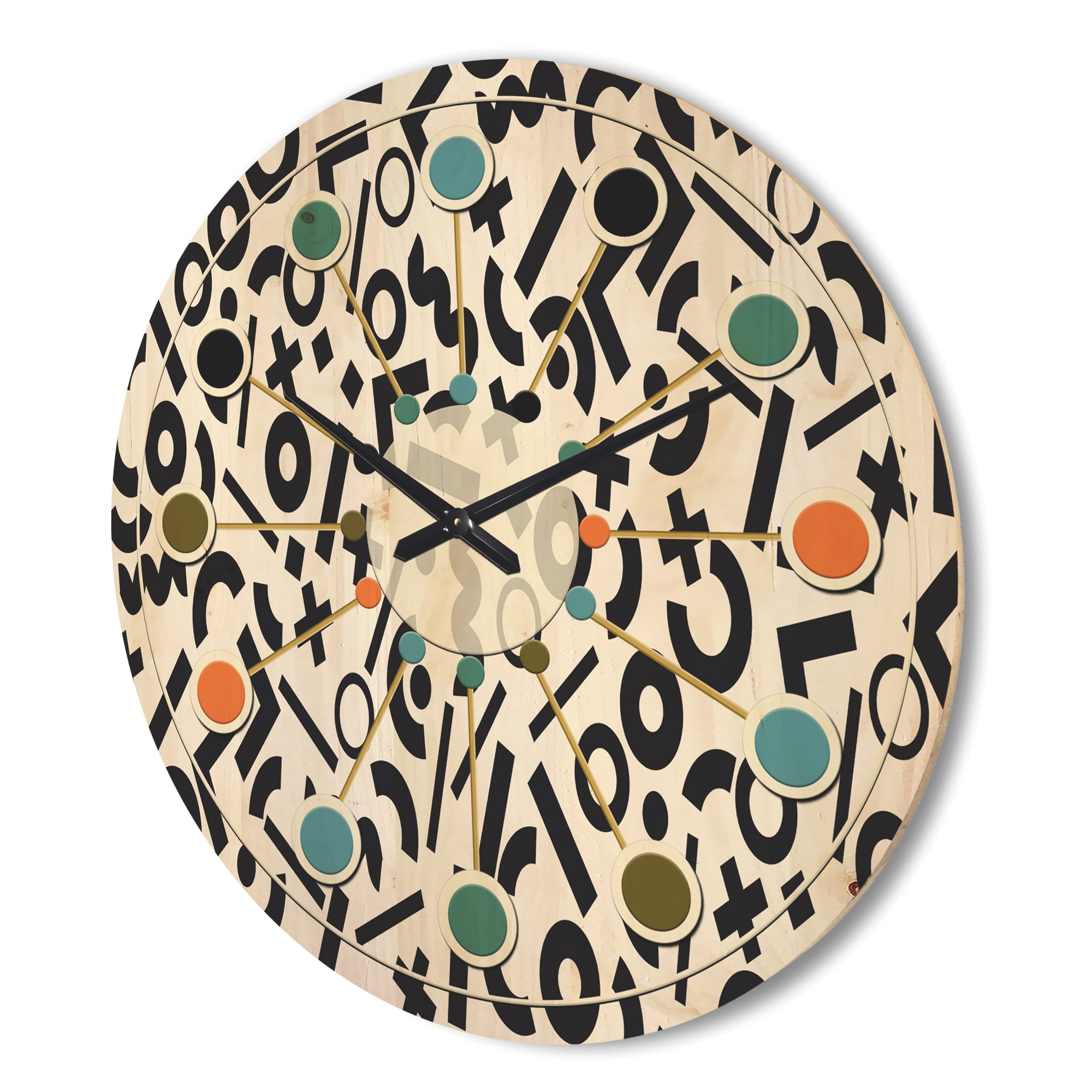 Designart 'Black and White Geometric Pattern X' Mid-Century Modern Wood Wall Clock