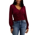 thumbnail image 1 of Crave Fame Womens Plaid Smocked Knit Blouse, richwineplaid, Juniors, S, 1 of 1