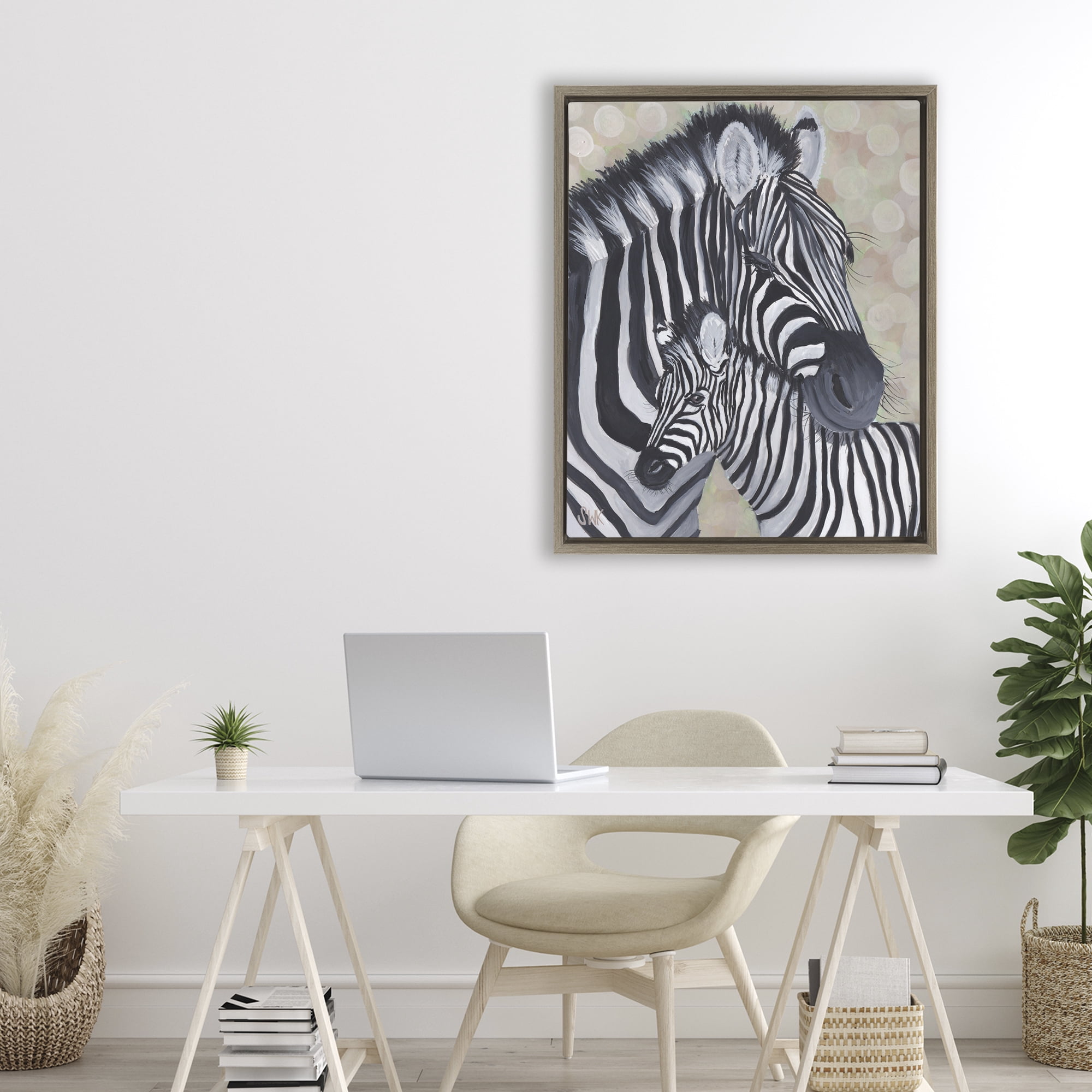 Stupell Industries Mama Zebra & Her Foal Brown Framed Floater Canvas Wall Art, design by Sarah Waldron Kimball