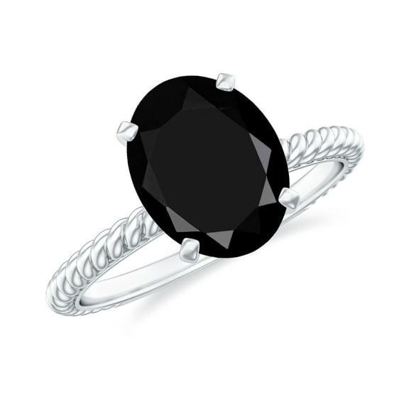 Rosec Jewels Lab Grown Black Diamond Solitaire Ring with Surprise Diamond for Women - 7X9 mm, 925 Sterling Silver, US 4.00