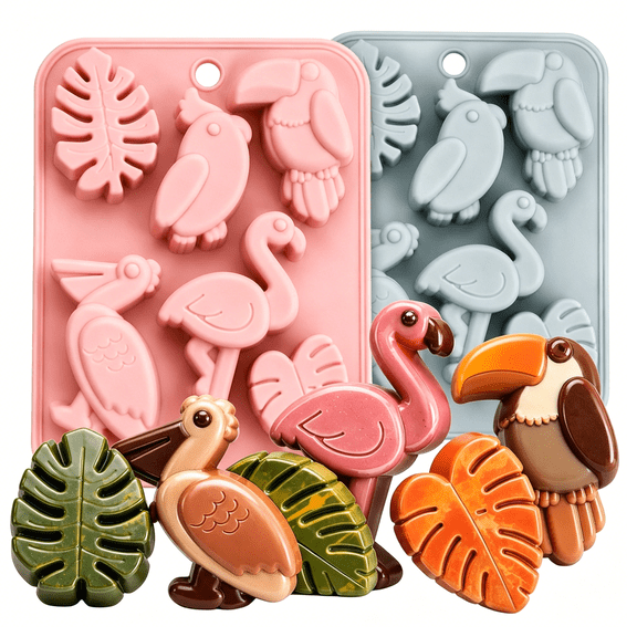 ACDANC 2Pcs Hawaiian Tropical Themed Silicone Molds Tropical Bird Silicone Molds Leaf Silicone Mold Flamingo Mold for Chocolate Resin Epoxy Handmade Soap Gummy Ice Cube Fondant Tropical Diy Crafts