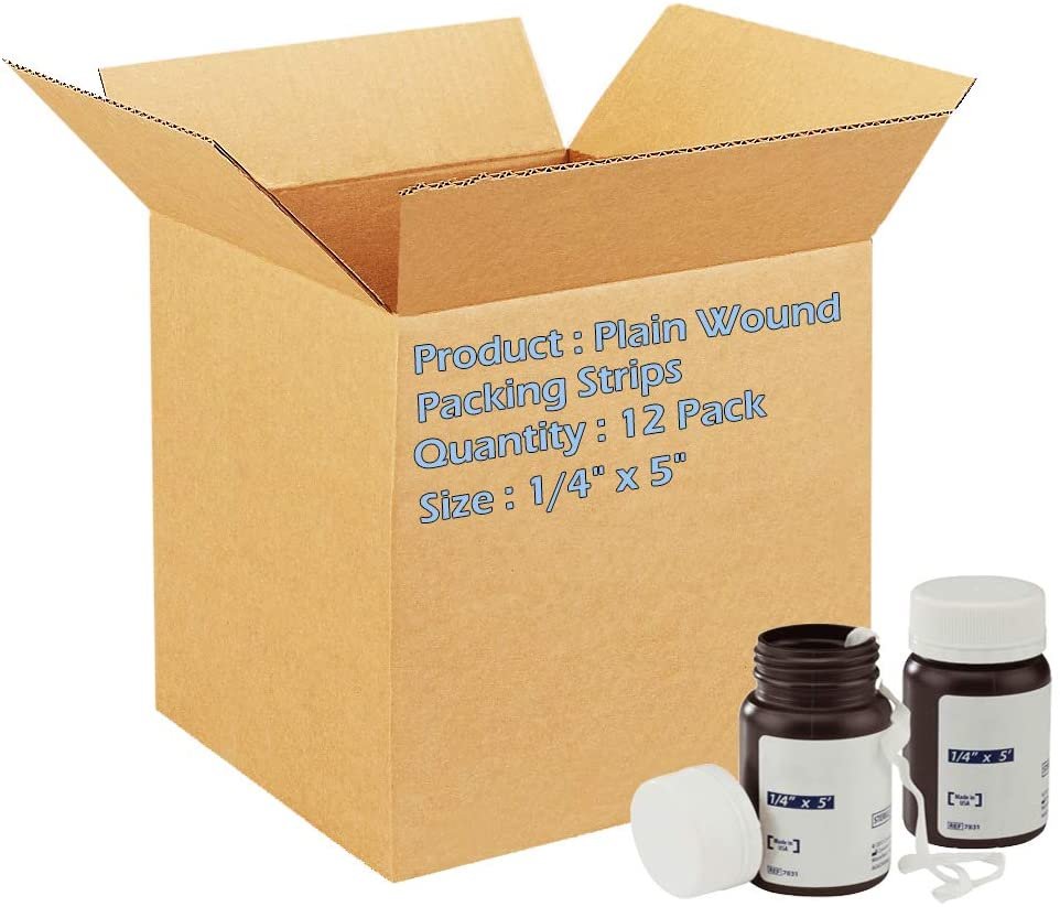 Case of 12 Plain Wound Packing Strips 1/4" x 5 Yards. Woven Gauze