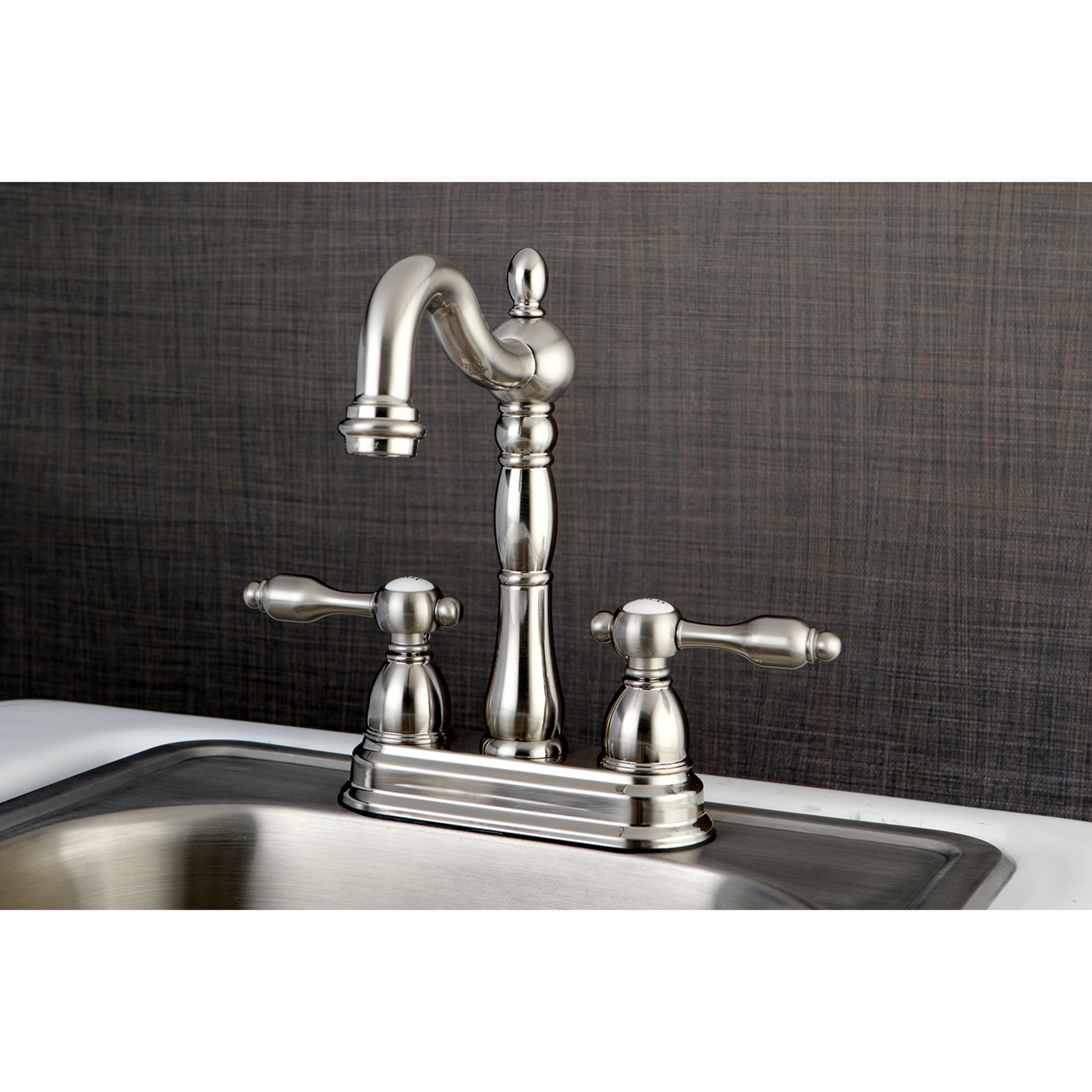 Kingston Brass KB1498TAL Tudor Two-Handle 2-Hole Deck Mount Bar Faucet in Brushed Nickel
