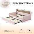 thumbnail image 3 of Merluxy Twin Daybed with Trundle, Upholstered Day Bed with Storage Headboard & Charging Station, LED Bed Frame for Bedroom/Guest Room, Velvet Pink, 3 of 10