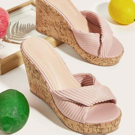 

kpoplk Wedges For Women Dressy Wedge Platform Sandals for Women Ankle Strap Open Toe Sandals Casual Summer Shoes for Wedding Party Dress(Pink)