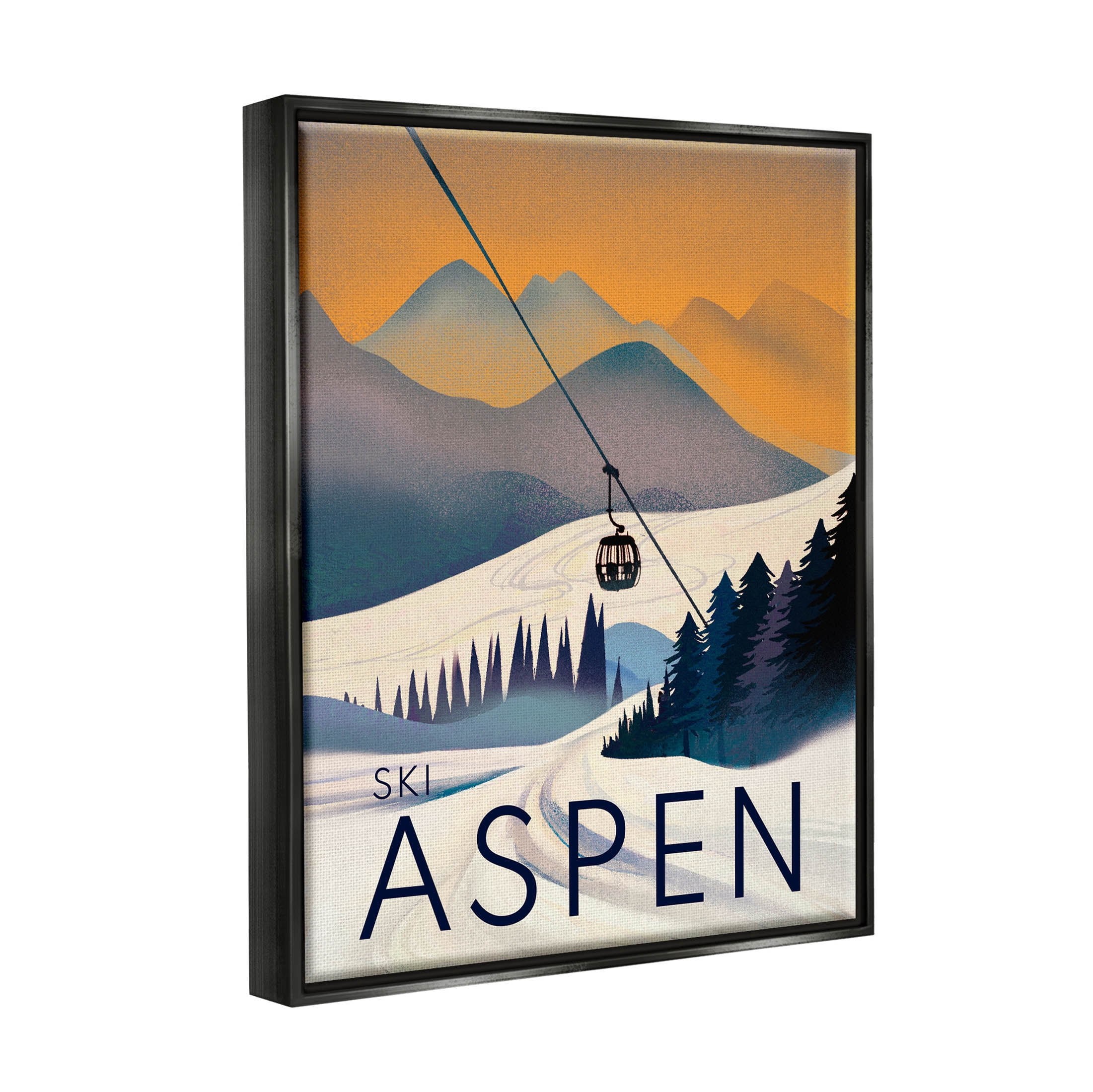 Stupell Industries Aspen Snow Slopes Mountain Graphic Art Jet Black Floating Framed Canvas Print Wall Art, Design by Ziwei Li
