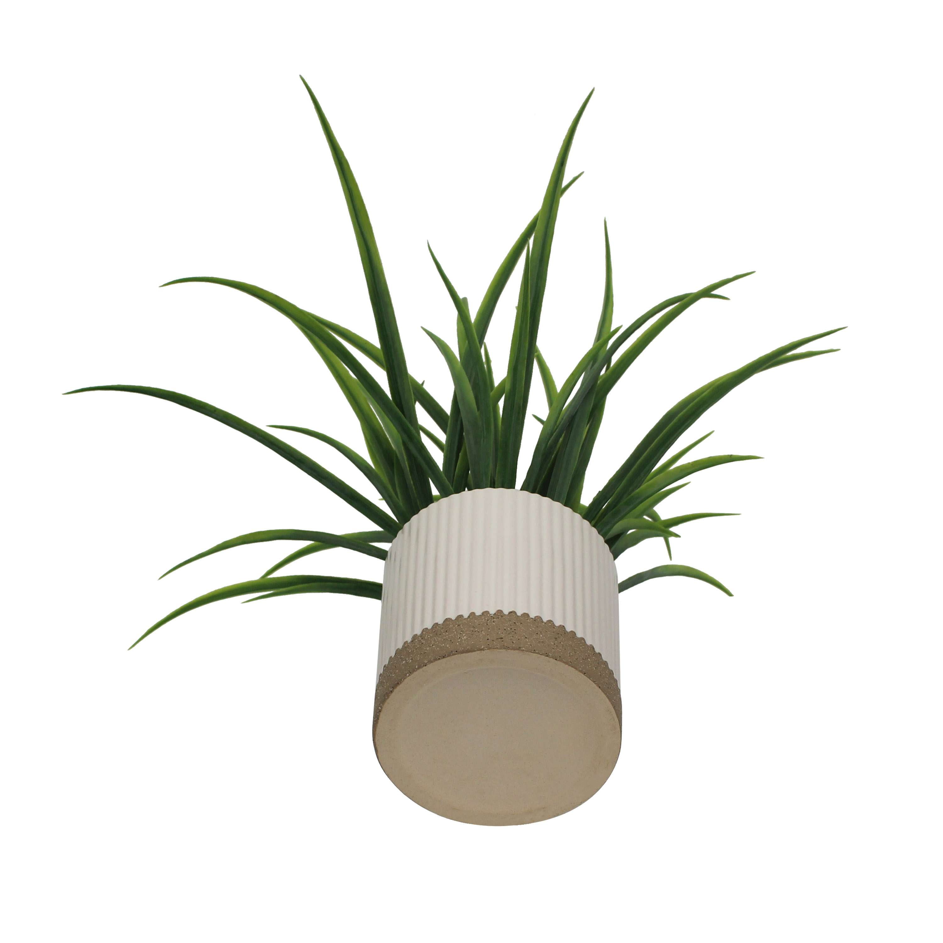 Mainstays by Becky G. & Alejandra 9.5" Artificial Grass in White Two-Tone Ribbed Ceramic Pot