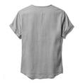 thumbnail image 4 of Summer Mens Shirts Casual Solid Short Sleeve V-Neck Button Beach Fashion Summer Tops ( Gray ) S-2XL, 4 of 7