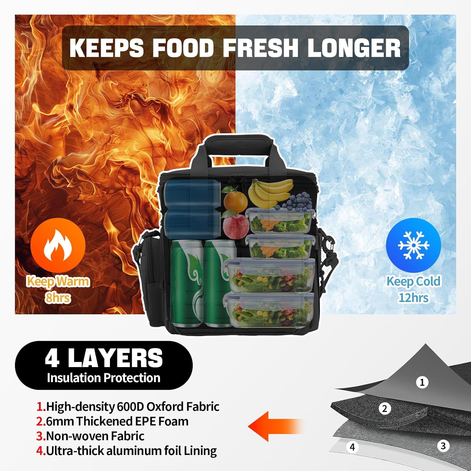 favastee Tactical Lunch Bag for mens Military heavy duty lunch box work Leakproof insulated Durable Thermal Cooler Bag for Adult Meal for Office Camping Picnic Pail MOLLE Webbing