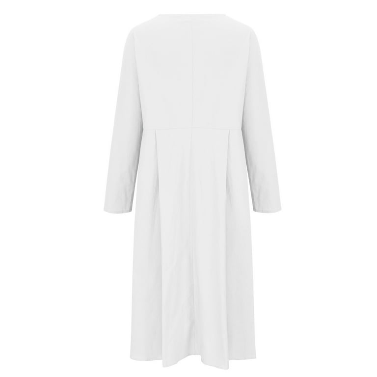 BangWanChi White Dress Women Fashion Women V-Neck Solid Long Sleeve Button  Casual Knee-Length Dress - Walmart.com