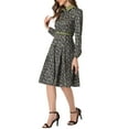thumbnail image 4 of INSPIRE CHIC Women's Wear to Work Floral Contrast Collar Belt Long Sleeve Midi Dress M Blacks, 4 of 5