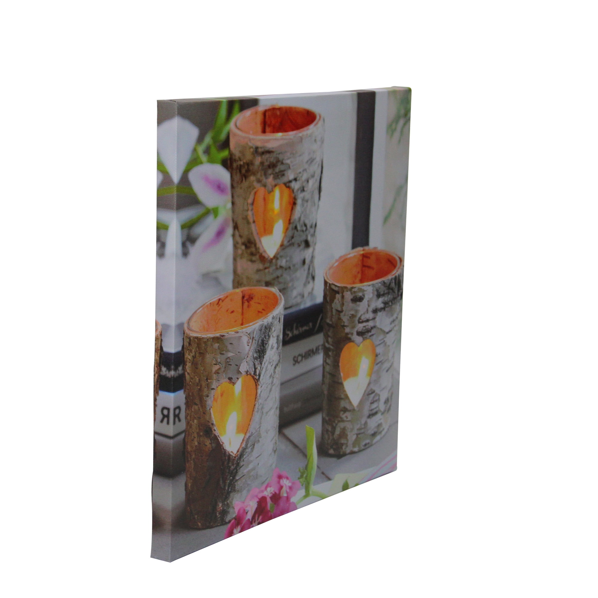 LED Lighted Flickering Rustic Woodland Birch Candles Canvas Wall Art 11.75" x 11.75"