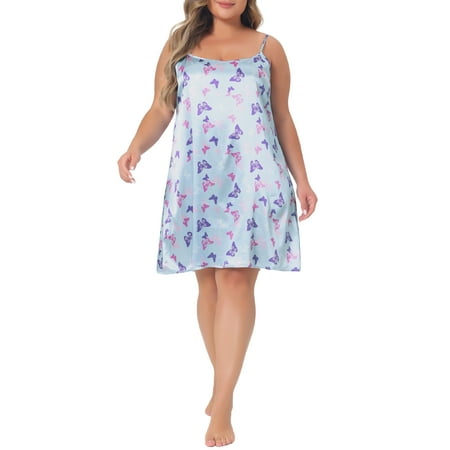 Agnes Orinda Women  s Plus Size Nightgown Camisole Sleeveles Heart Print Lingerie Dress Sleepwear 3X Blue
