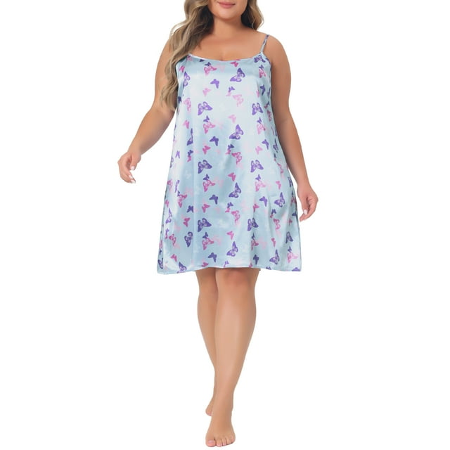 Agnes Orinda Robe de Nuit Grande Taille pour Femmes Camisole Sans Manches Imprimé Cœur Lingerie Robe de Nuit 2X Bleu