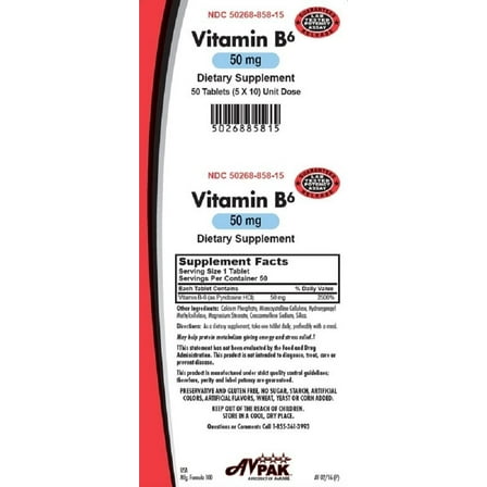 Vitamin B6 Tablets, 50mg, 50 Count