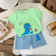 thumbnail image 3 of UAYOTSE Toddler Baby Boy Clothes Set Outfits Solid Short Sleeve Pocket Tops with Dinosaur Print Shorts 2PCS boys summer clothes on sale(9-18 Months,Light Green), 3 of 3