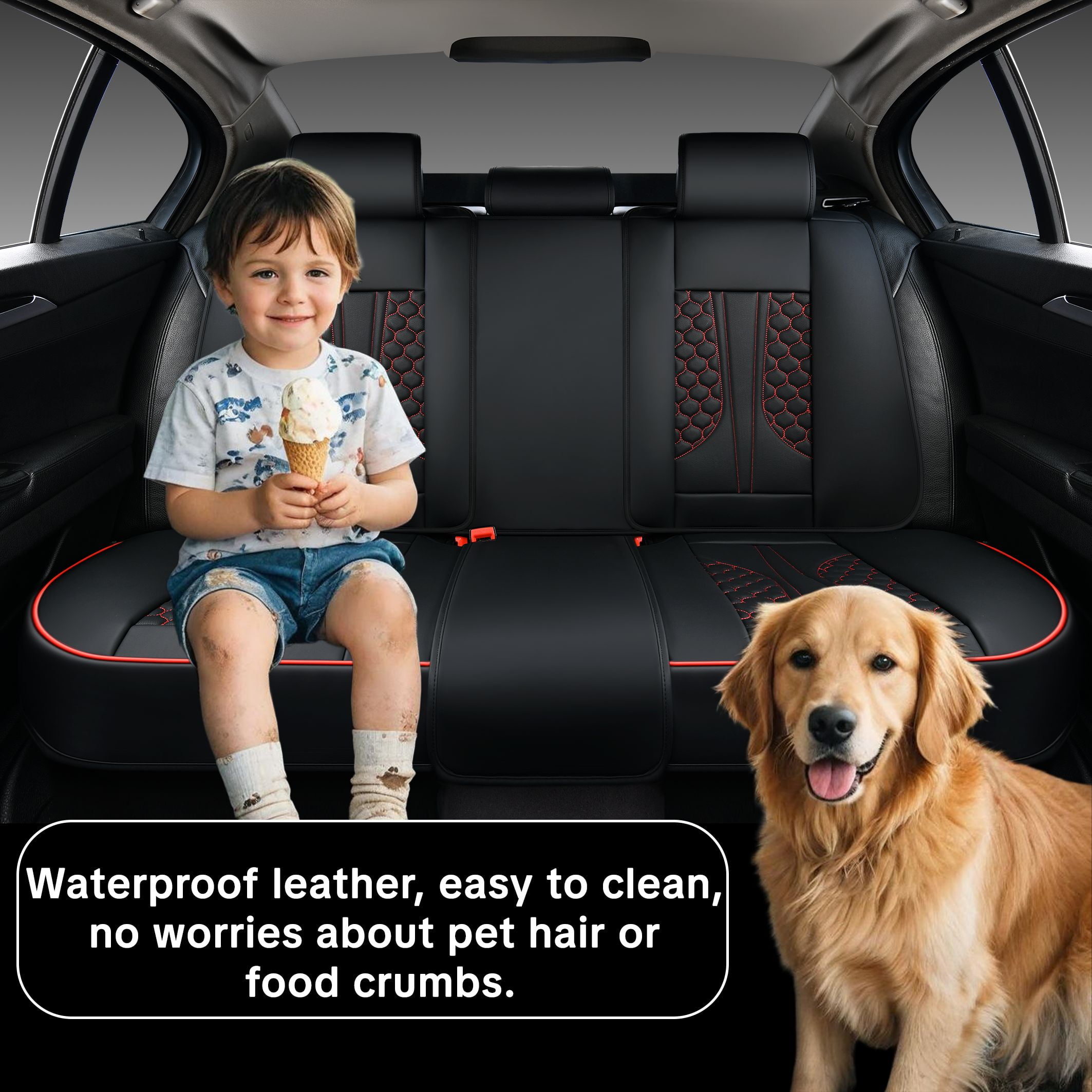 Car Seat Cover for Hyundai Tucson 2005-2026, Red Edge Car Seat Covers, Faux Leather, Full Set of 5 Seats, With Lumbar Support, Anti-Slip, Protect and Upgrade Seats, Beautify the Interior of Old Cars