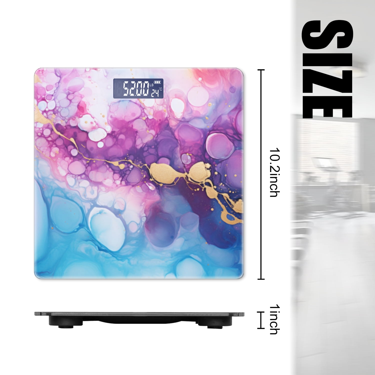 Bathroom Scale, Highly Accurate Digital Body Scale,Precisely Measures Weight up to 400 lbs-Abstract Fluid Art Painting In Magenta