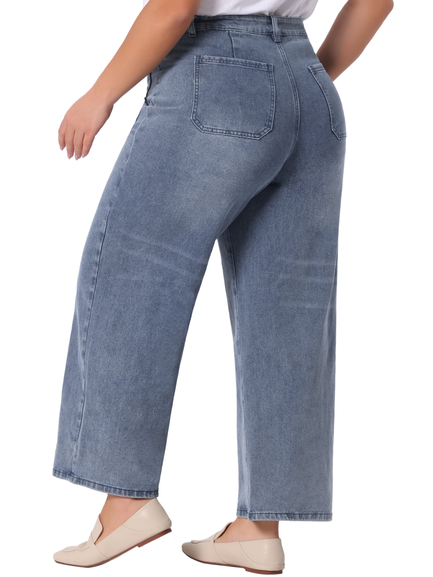 DARING DIVA Women's Plus Wide Leg Stretch Washed Palazzo Pants Jeans 1X Grey Blue
