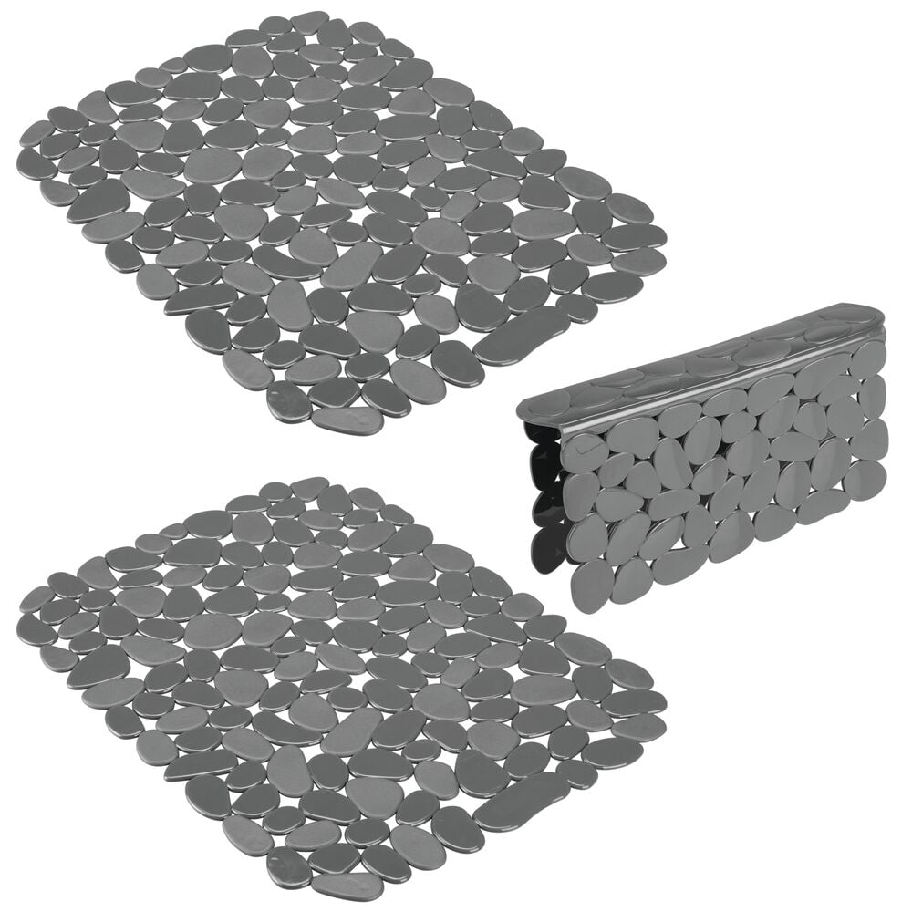 mDesign Plastic Kitchen Sink Protector Set, Pebble Design, Set of 3