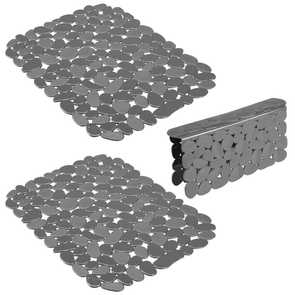 mDesign Plastic Kitchen Sink Protector Set, Pebble Design, Set of 3