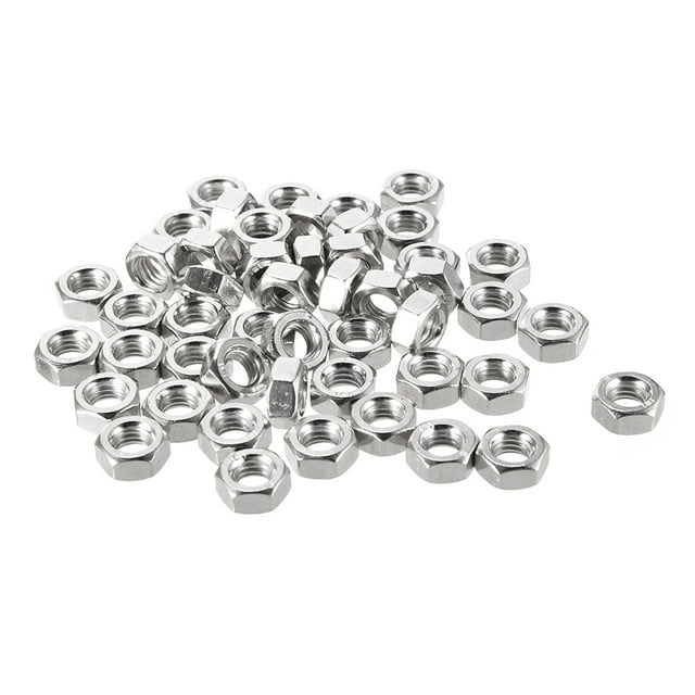 Unique Bargains M6 Nickel Placage Métrique Carbone Acier Hexagonal Hexagonal Écrou Ton Argent 50pcs