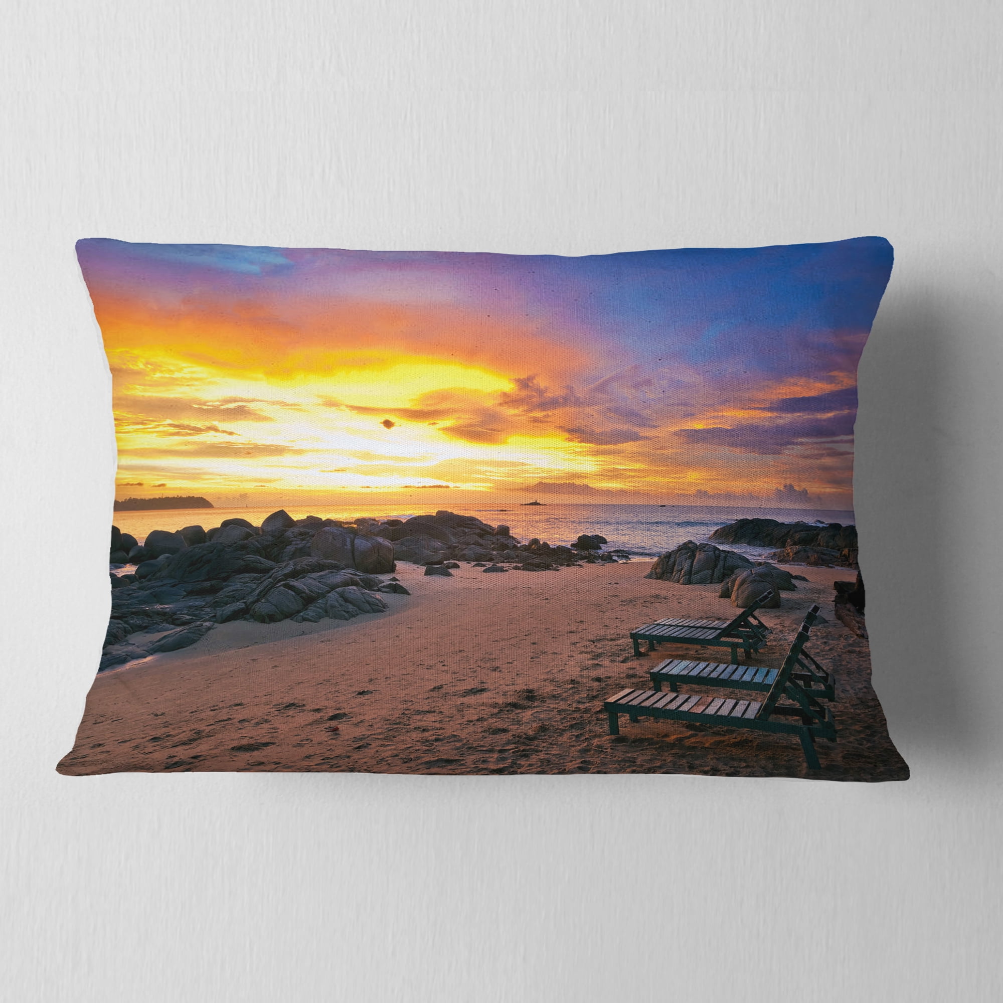 Designart Khao Lak Beach View at Sunset - Modern Seashore Throw Pillow - 12x20