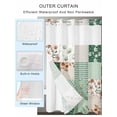 thumbnail image 4 of No Hook Shower Curtain with Snap-in Liner, Boho Spring Floral Waterproof Fabric Bathroom Curtains, Retro Flowers Plants Patchwork Grid Green Bath Curtains & Mesh Top Window 66"x72", 4 of 9