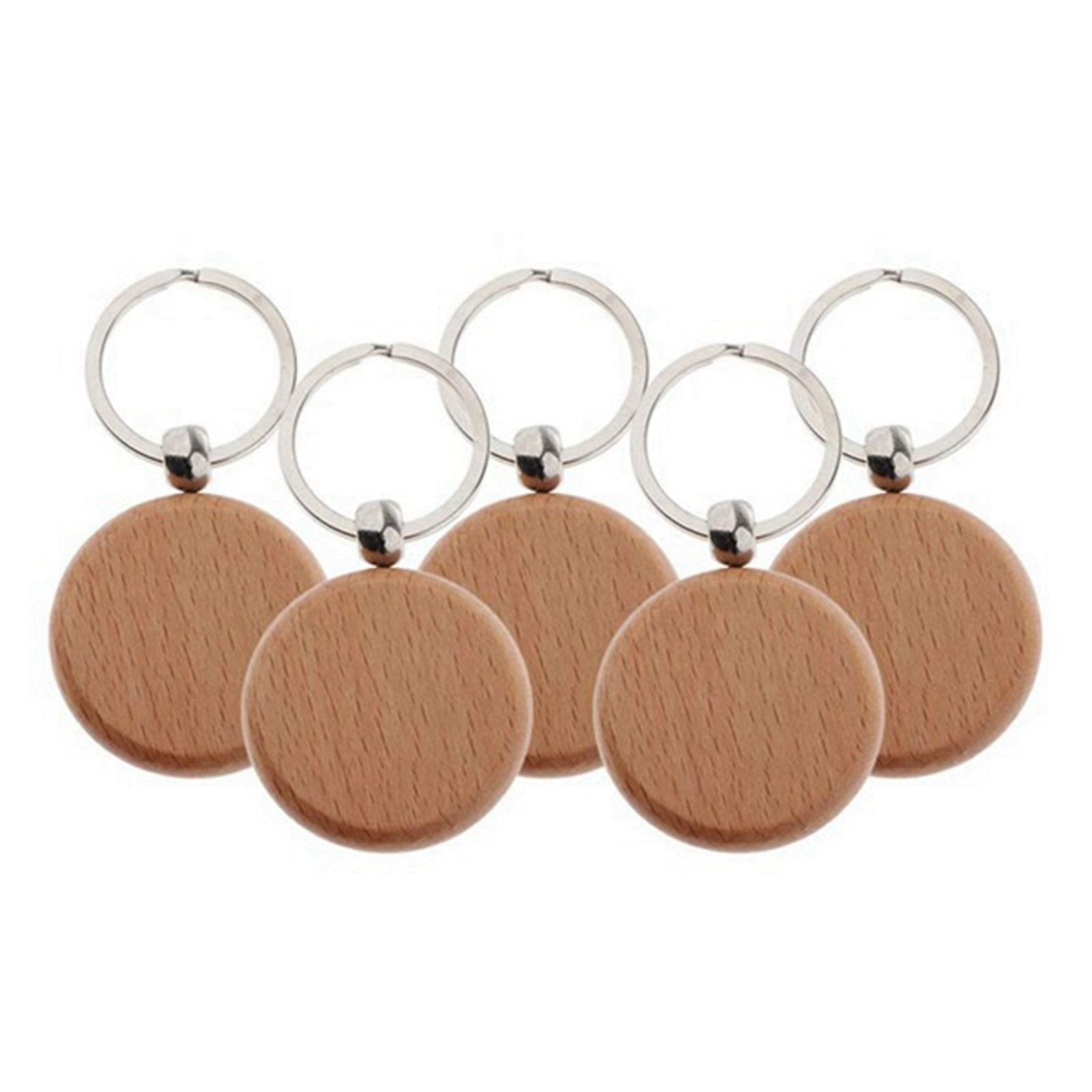 80 Pcs Blank Wooden Keychain Personalized Round Engraving Key DIY Wood Keychains Key Tags Can Engrave DIY Gifts