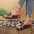 thumbnail image 2 of Women's Slip On Slide Walking Sandals Open Toe Wide Width Non Slip Wedge Sandal Soft Sole Non Slip Dressy Shoes Brown Size 6.5, 2 of 9