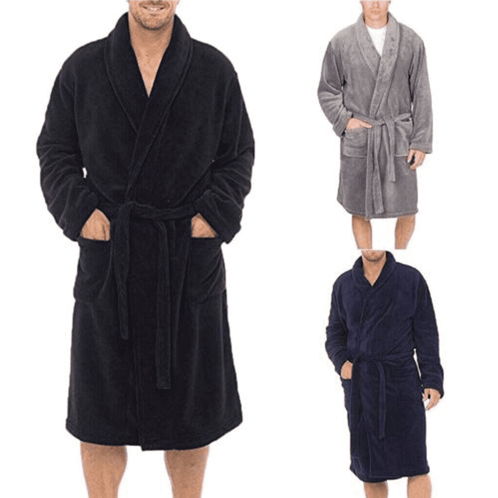 SPE969 Mens Plush Shawl Bathrobe Home Clothes,Winter Lengthened Long Sleeved Robe Coat 
