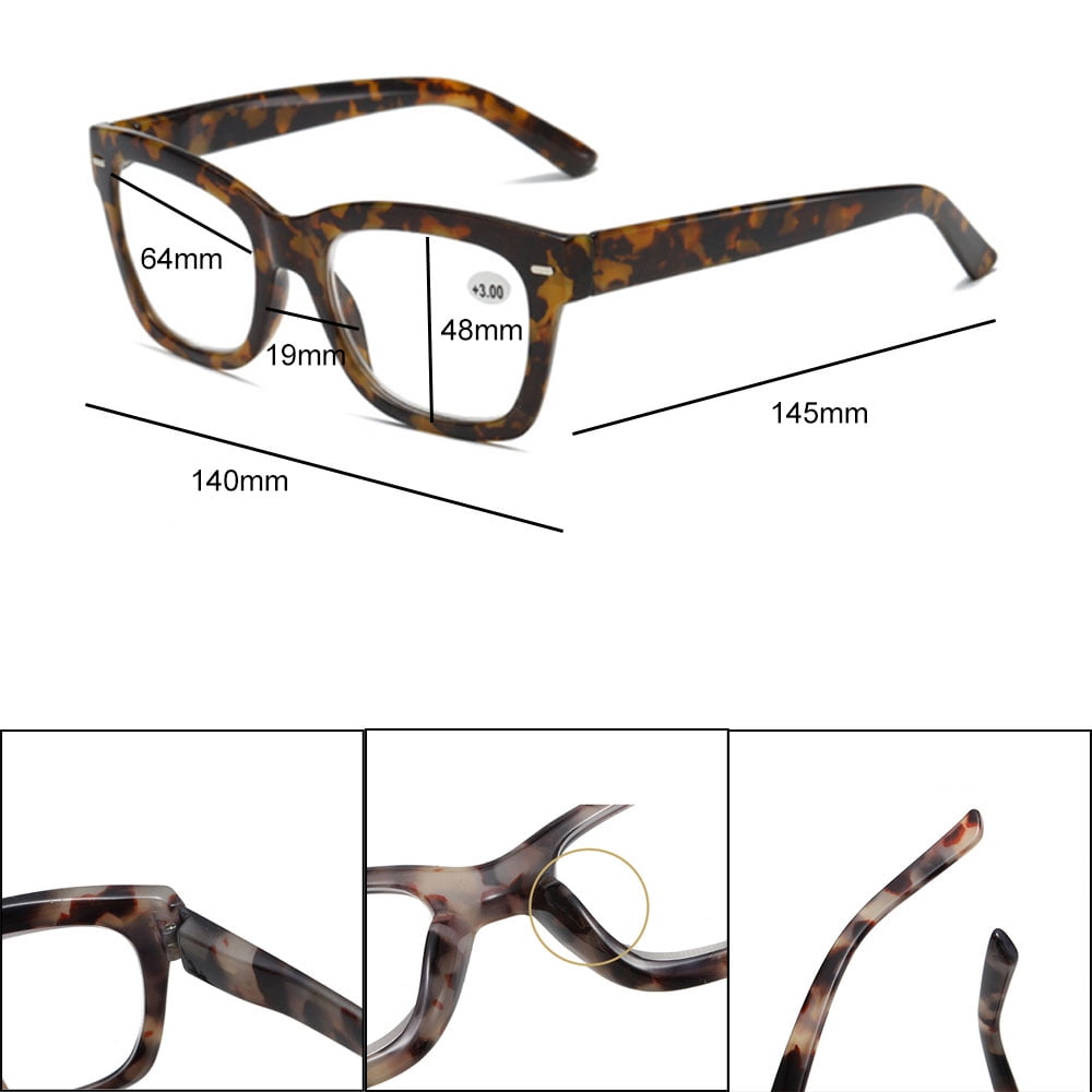 4 Pairs of Thick Oversize Square Reading Glasses for Women and Men, Blue Light Blocking Tortoiseshell Spring Hinge Readers +3.50
